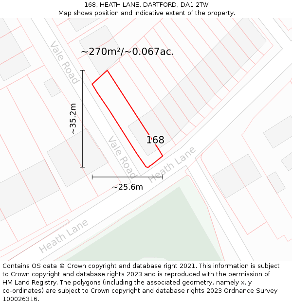 168, HEATH LANE, DARTFORD, DA1 2TW: Plot and title map