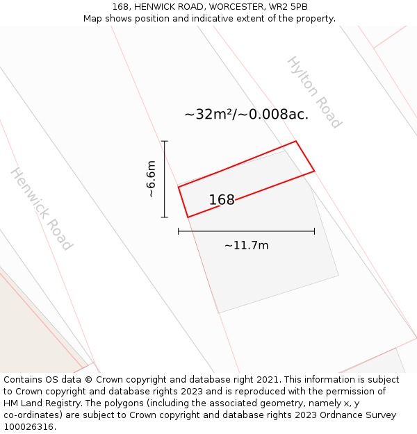 168, HENWICK ROAD, WORCESTER, WR2 5PB: Plot and title map