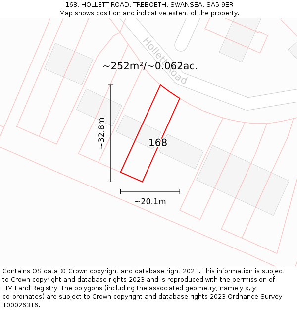 168, HOLLETT ROAD, TREBOETH, SWANSEA, SA5 9ER: Plot and title map