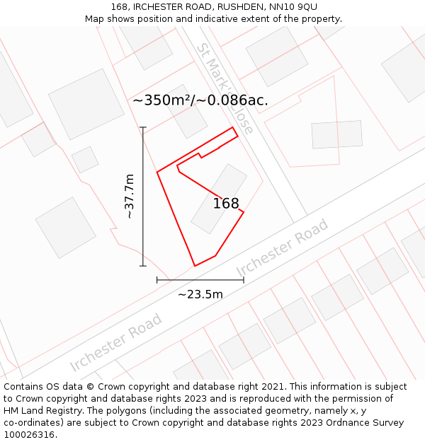 168, IRCHESTER ROAD, RUSHDEN, NN10 9QU: Plot and title map