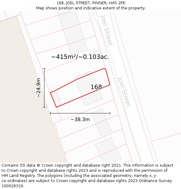 168, JOEL STREET, PINNER, HA5 2PE: Plot and title map