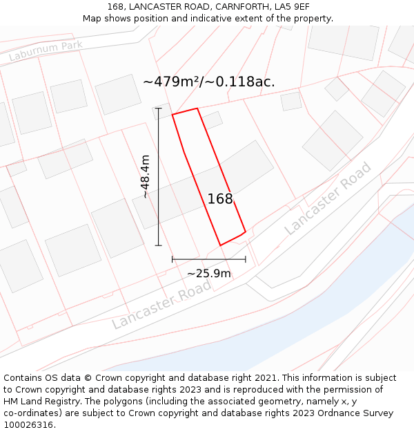 168, LANCASTER ROAD, CARNFORTH, LA5 9EF: Plot and title map