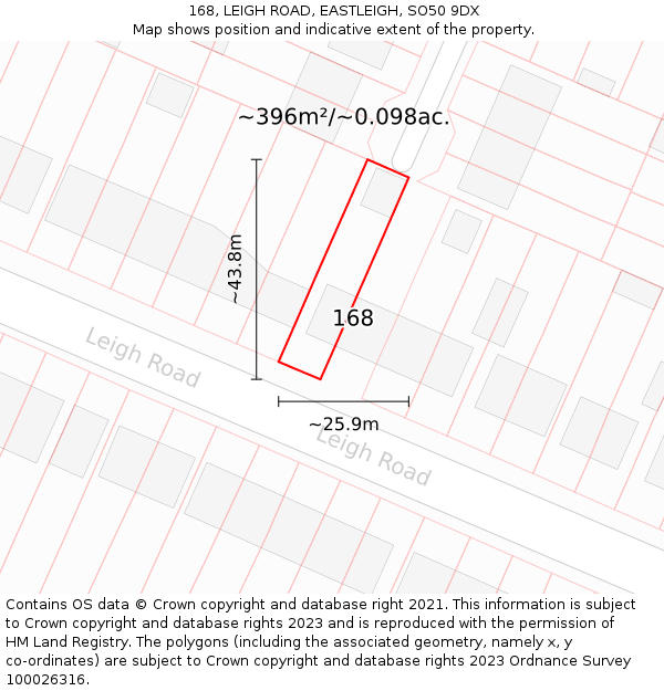 168, LEIGH ROAD, EASTLEIGH, SO50 9DX: Plot and title map