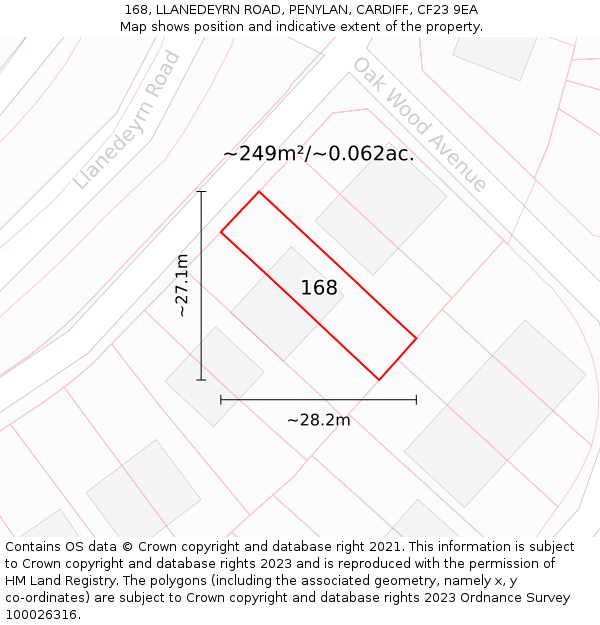 168, LLANEDEYRN ROAD, PENYLAN, CARDIFF, CF23 9EA: Plot and title map