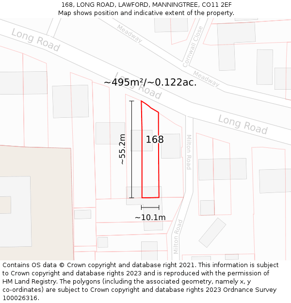 168, LONG ROAD, LAWFORD, MANNINGTREE, CO11 2EF: Plot and title map