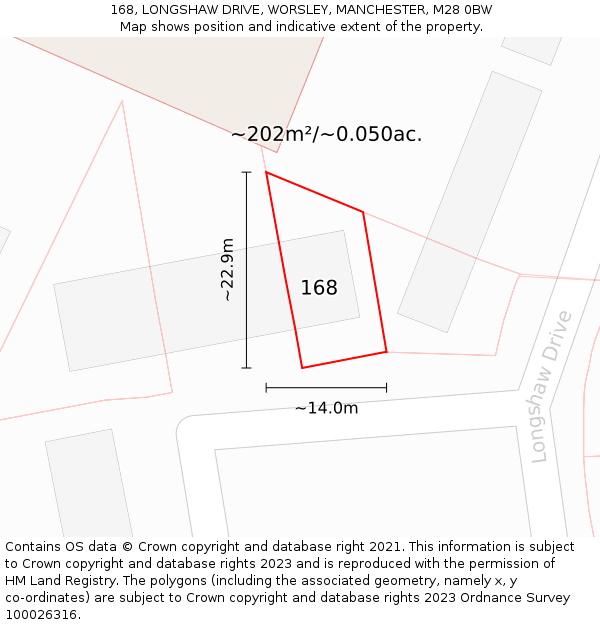 168, LONGSHAW DRIVE, WORSLEY, MANCHESTER, M28 0BW: Plot and title map