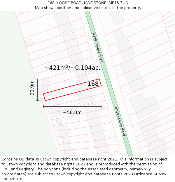 168, LOOSE ROAD, MAIDSTONE, ME15 7UD: Plot and title map