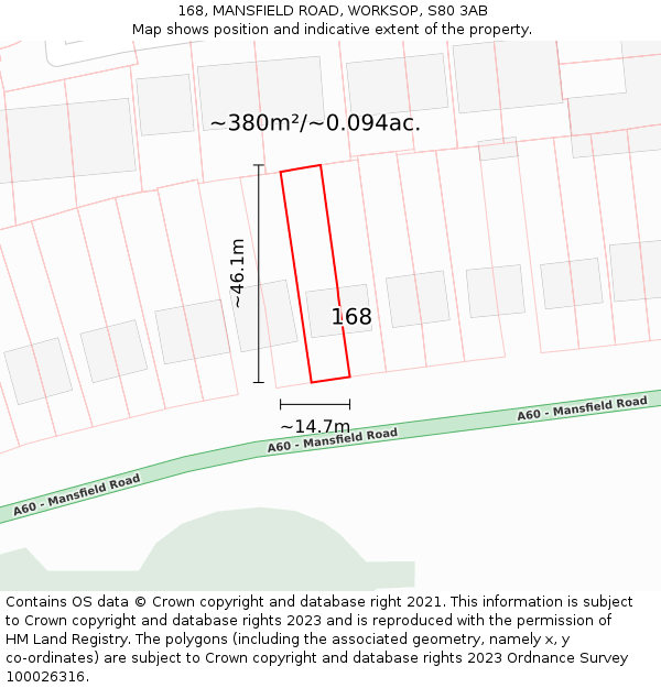 168, MANSFIELD ROAD, WORKSOP, S80 3AB: Plot and title map