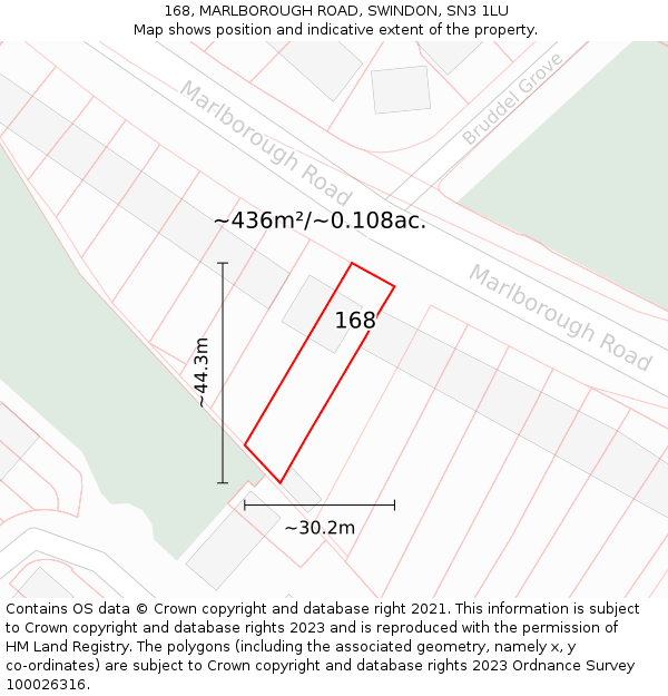 168, MARLBOROUGH ROAD, SWINDON, SN3 1LU: Plot and title map