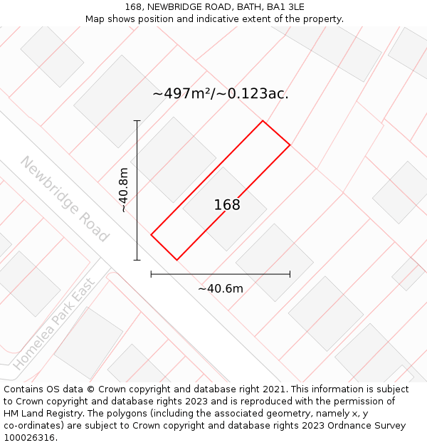 168, NEWBRIDGE ROAD, BATH, BA1 3LE: Plot and title map