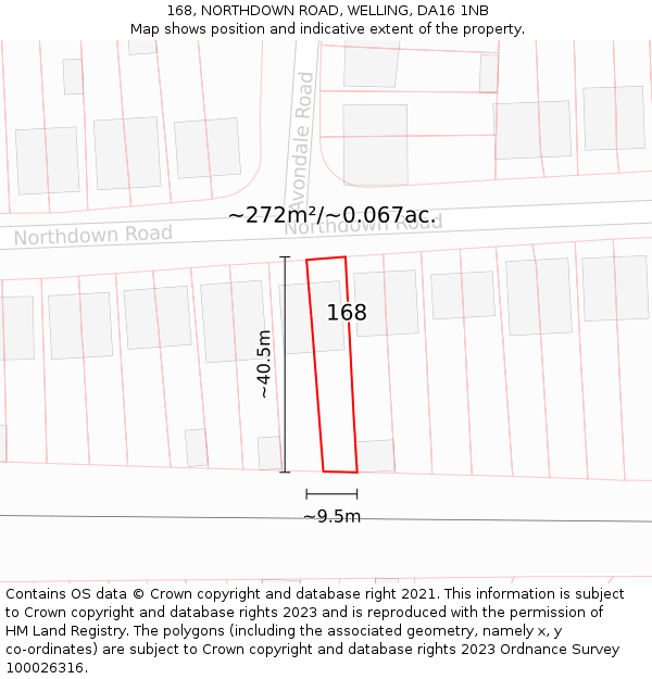 168, NORTHDOWN ROAD, WELLING, DA16 1NB: Plot and title map