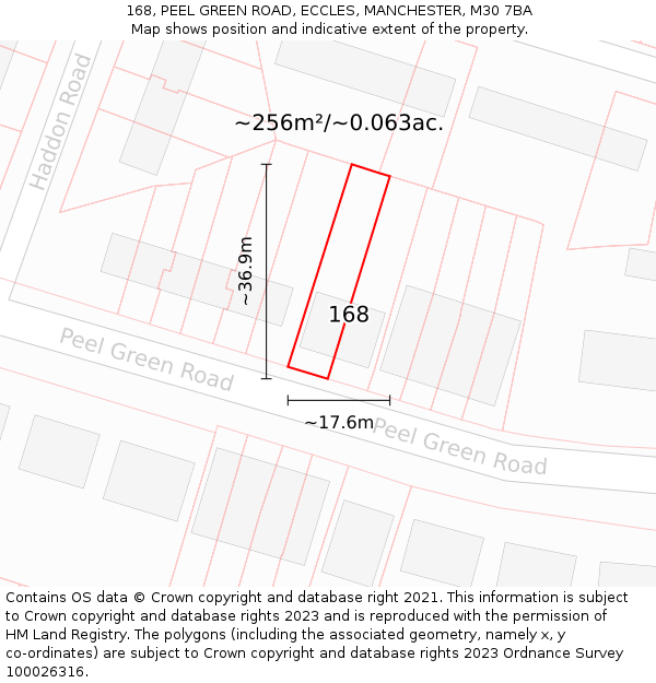 168, PEEL GREEN ROAD, ECCLES, MANCHESTER, M30 7BA: Plot and title map