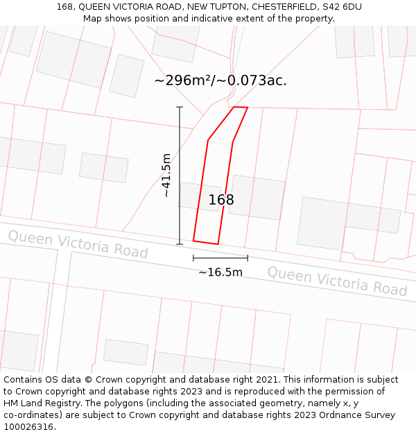 168, QUEEN VICTORIA ROAD, NEW TUPTON, CHESTERFIELD, S42 6DU: Plot and title map