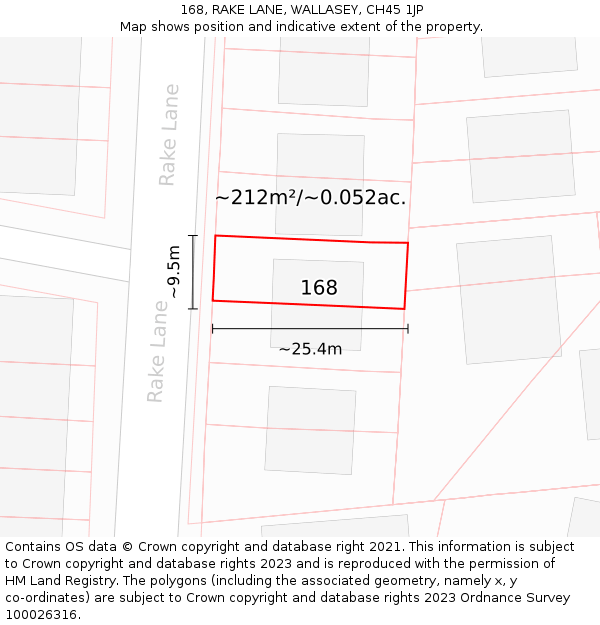 168, RAKE LANE, WALLASEY, CH45 1JP: Plot and title map