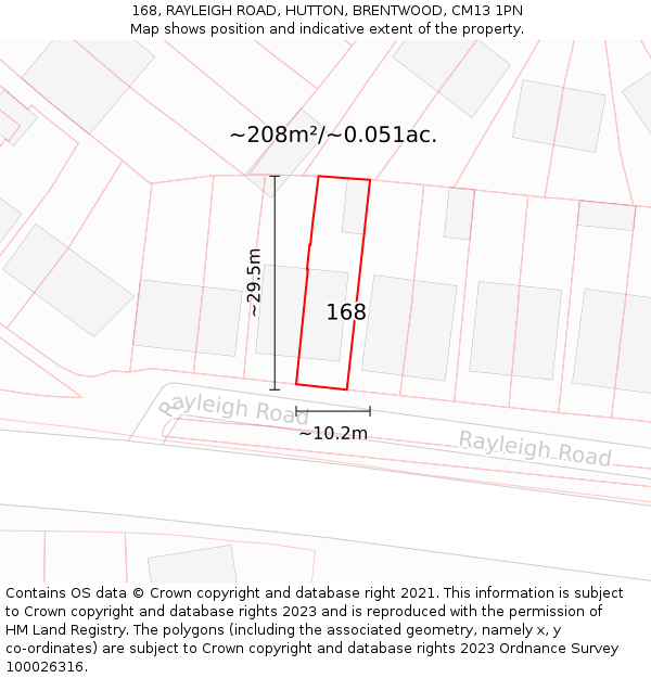 168, RAYLEIGH ROAD, HUTTON, BRENTWOOD, CM13 1PN: Plot and title map