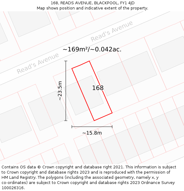 168, READS AVENUE, BLACKPOOL, FY1 4JD: Plot and title map