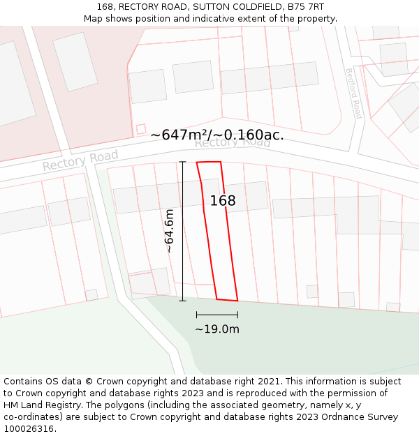 168, RECTORY ROAD, SUTTON COLDFIELD, B75 7RT: Plot and title map