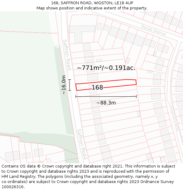 168, SAFFRON ROAD, WIGSTON, LE18 4UP: Plot and title map