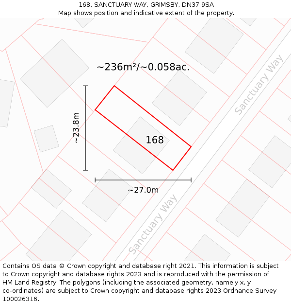 168, SANCTUARY WAY, GRIMSBY, DN37 9SA: Plot and title map