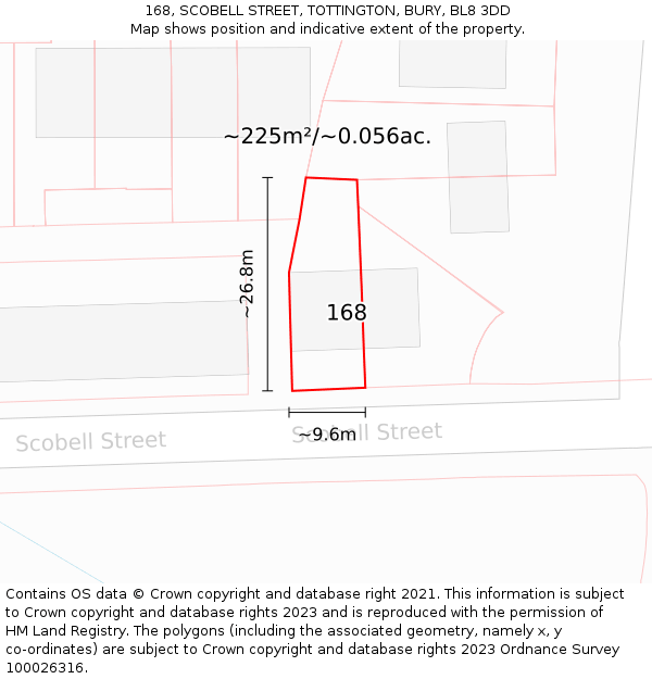 168, SCOBELL STREET, TOTTINGTON, BURY, BL8 3DD: Plot and title map