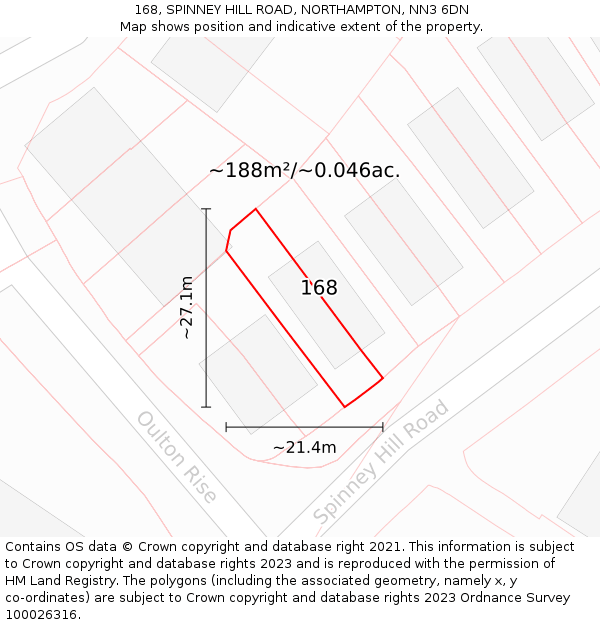 168, SPINNEY HILL ROAD, NORTHAMPTON, NN3 6DN: Plot and title map