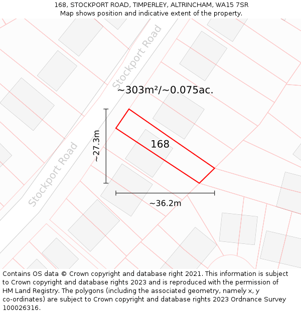 168, STOCKPORT ROAD, TIMPERLEY, ALTRINCHAM, WA15 7SR: Plot and title map
