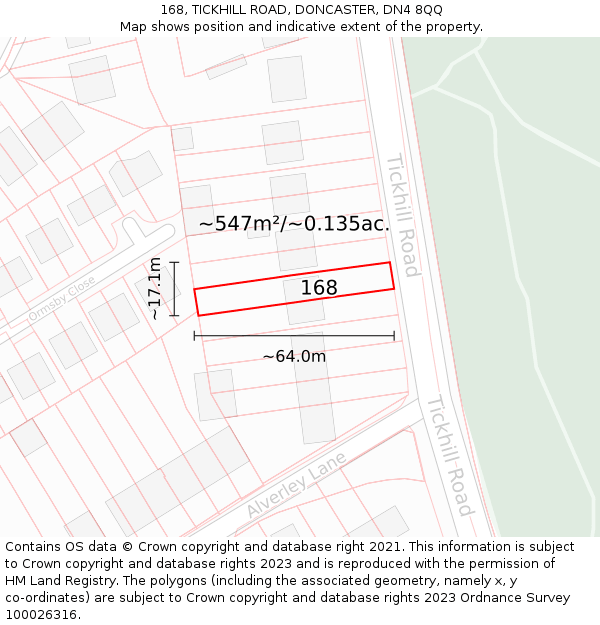 168, TICKHILL ROAD, DONCASTER, DN4 8QQ: Plot and title map