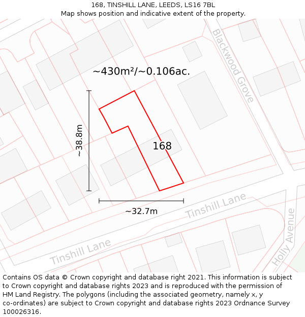 168, TINSHILL LANE, LEEDS, LS16 7BL: Plot and title map