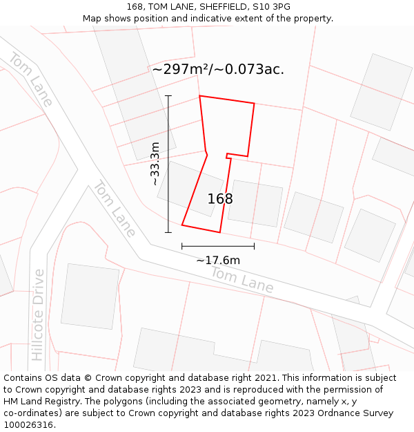 168, TOM LANE, SHEFFIELD, S10 3PG: Plot and title map