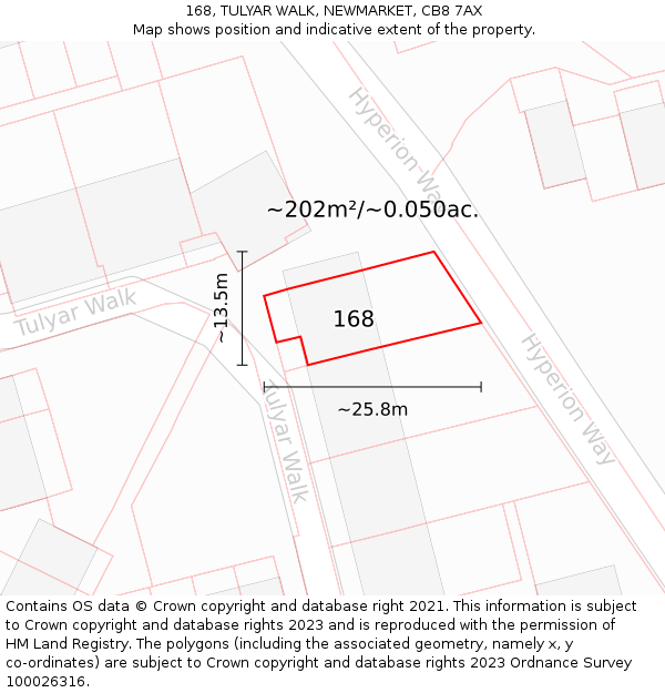 168, TULYAR WALK, NEWMARKET, CB8 7AX: Plot and title map