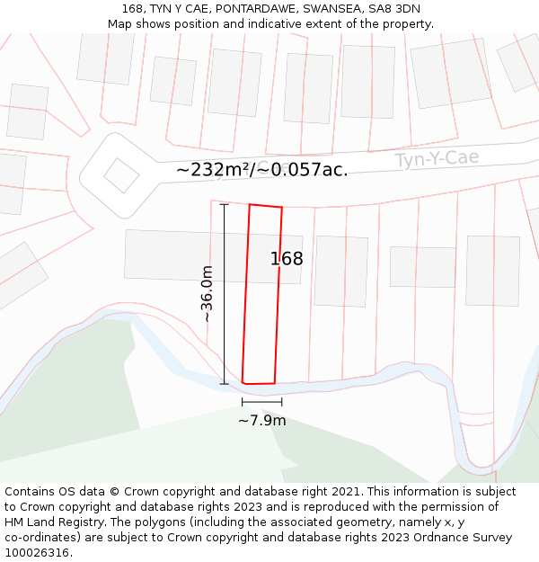 168, TYN Y CAE, PONTARDAWE, SWANSEA, SA8 3DN: Plot and title map