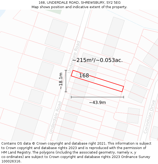 168, UNDERDALE ROAD, SHREWSBURY, SY2 5EG: Plot and title map
