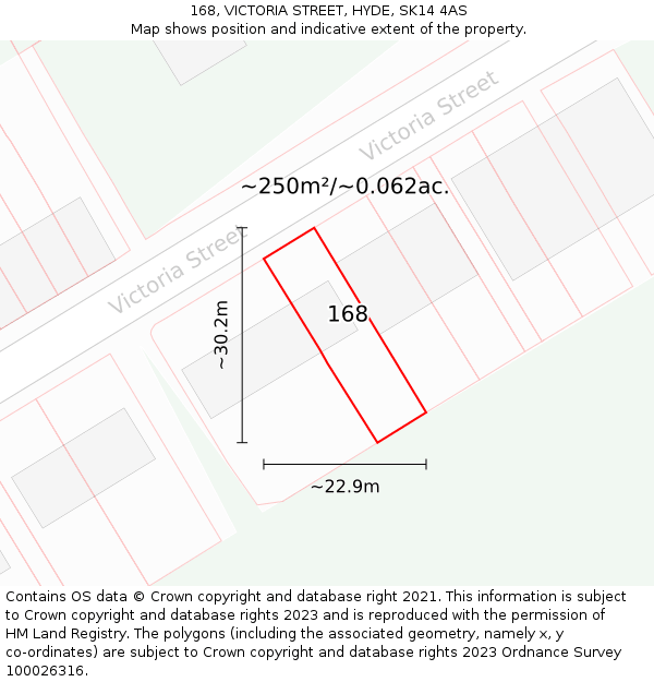 168, VICTORIA STREET, HYDE, SK14 4AS: Plot and title map