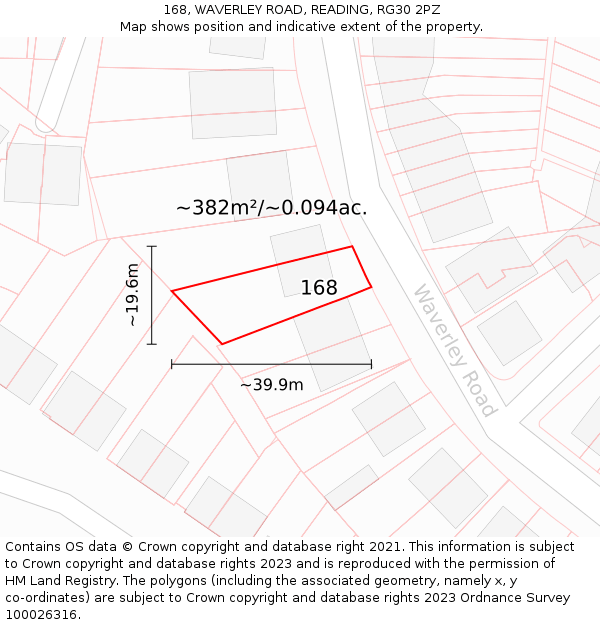 168, WAVERLEY ROAD, READING, RG30 2PZ: Plot and title map