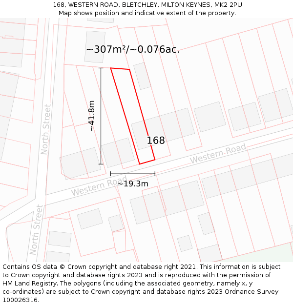 168, WESTERN ROAD, BLETCHLEY, MILTON KEYNES, MK2 2PU: Plot and title map
