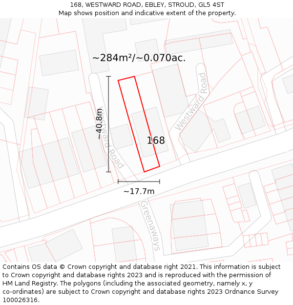 168, WESTWARD ROAD, EBLEY, STROUD, GL5 4ST: Plot and title map