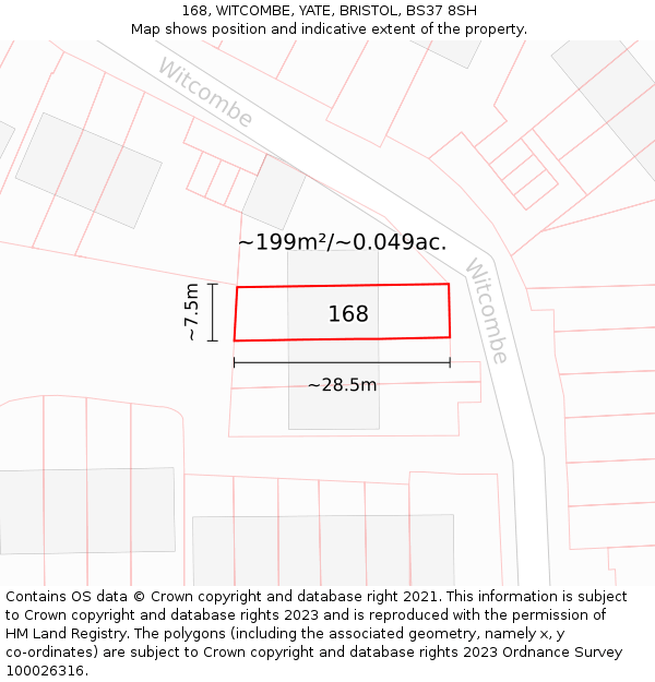 168, WITCOMBE, YATE, BRISTOL, BS37 8SH: Plot and title map