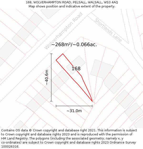 168, WOLVERHAMPTON ROAD, PELSALL, WALSALL, WS3 4AQ: Plot and title map