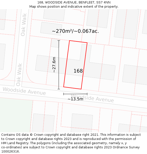 168, WOODSIDE AVENUE, BENFLEET, SS7 4NN: Plot and title map