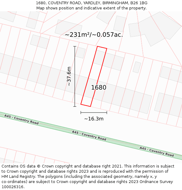 1680, COVENTRY ROAD, YARDLEY, BIRMINGHAM, B26 1BG: Plot and title map