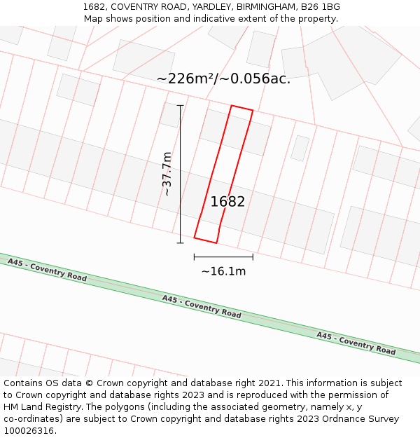 1682, COVENTRY ROAD, YARDLEY, BIRMINGHAM, B26 1BG: Plot and title map