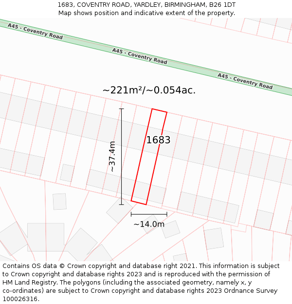 1683, COVENTRY ROAD, YARDLEY, BIRMINGHAM, B26 1DT: Plot and title map