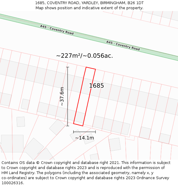 1685, COVENTRY ROAD, YARDLEY, BIRMINGHAM, B26 1DT: Plot and title map