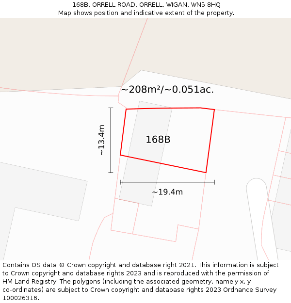 168B, ORRELL ROAD, ORRELL, WIGAN, WN5 8HQ: Plot and title map
