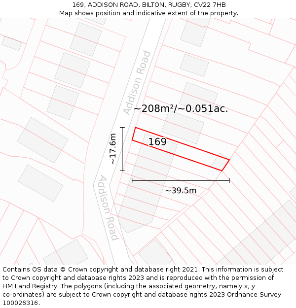169, ADDISON ROAD, BILTON, RUGBY, CV22 7HB: Plot and title map