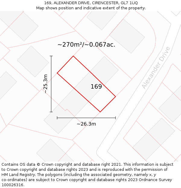 169, ALEXANDER DRIVE, CIRENCESTER, GL7 1UQ: Plot and title map