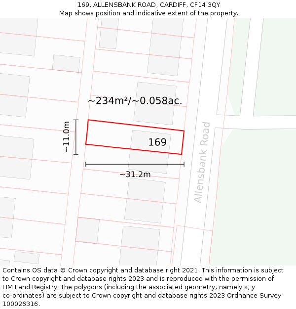 169, ALLENSBANK ROAD, CARDIFF, CF14 3QY: Plot and title map