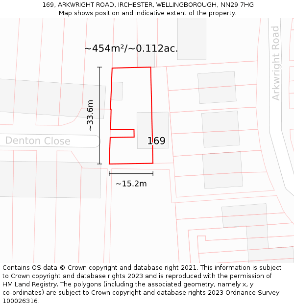 169, ARKWRIGHT ROAD, IRCHESTER, WELLINGBOROUGH, NN29 7HG: Plot and title map