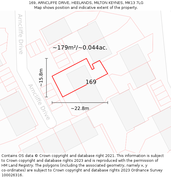 169, ARNCLIFFE DRIVE, HEELANDS, MILTON KEYNES, MK13 7LG: Plot and title map