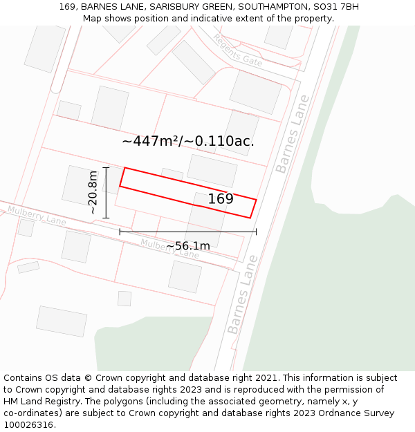 169, BARNES LANE, SARISBURY GREEN, SOUTHAMPTON, SO31 7BH: Plot and title map